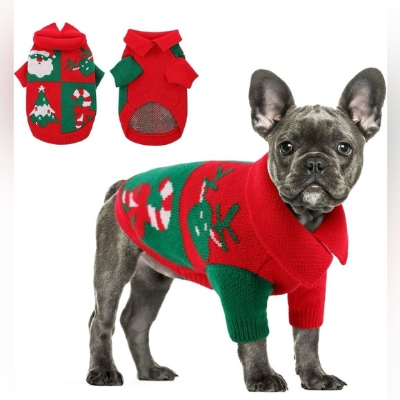 Other - Dog Sweater, Christmas Sweater Warm Winter Plaid Knitwear with Leash Hole